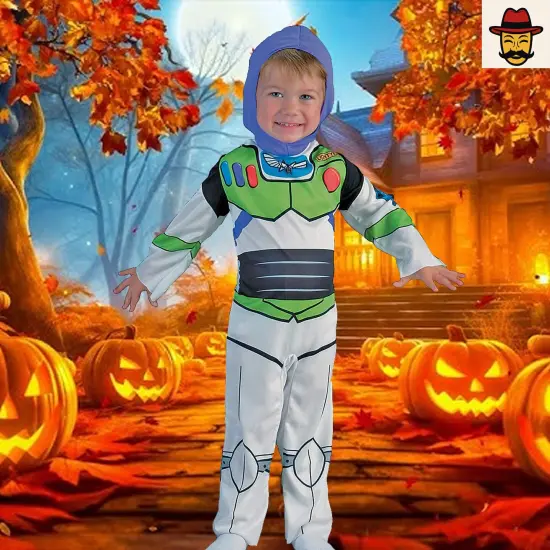 Boys Buzz Lightyear Costume from Toy Story with Hooded Jumpsuit for Halloween Fun {2}