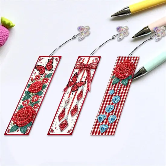 3pcs Flower, Butterfly Diamond Painting Bookmark Kits for Adult {2}