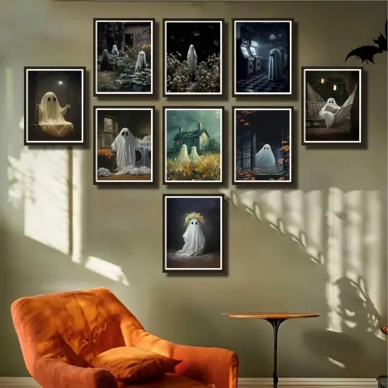 9Pcs Halloween Ghosts Canvas Wall Art - Unframed {2}