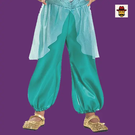 Girls Classic Jasmine Costume Teal Sheer Pantsuit Gold Detailing Disney Princess {4}