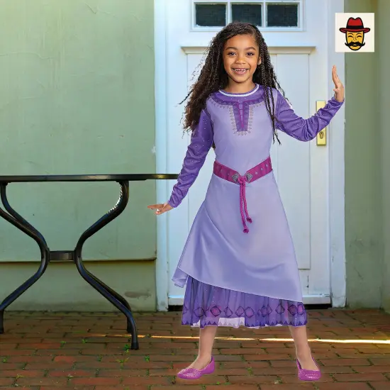 Girls Classic Disney Wish Asha Costume Purple Dress Glitter Sleeves Small Size Outfit {1}
