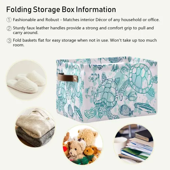 Summer Storage Basket Cube Tropical Ocean Sea Turtle Fish Large Collapsible Toys Storage Box Bin Laundry Organizer for Closet Shelf Nursery Kids Bedroom,15x11x9.5 in,2 Pack {4}