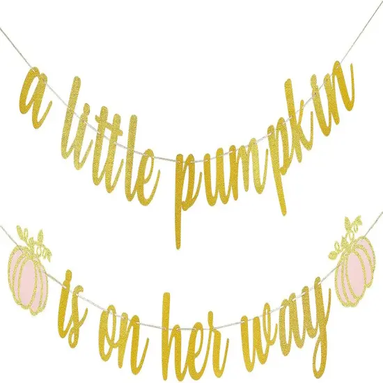 Gold and Pink Glitter A Little Pumpkin Is On Her Way Banner Little Pumpkin {1}