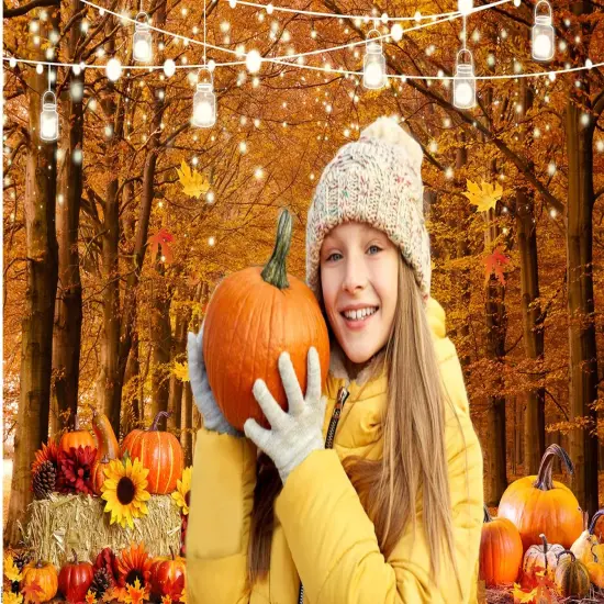 7x5ft Fall Backdrop - Maple Leaves Pumpkin Background {2}