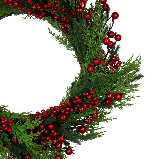 Northlight Mixed Pine and Berries Artificial Christmas Wreath - 26 inch, Unlit Green {6}