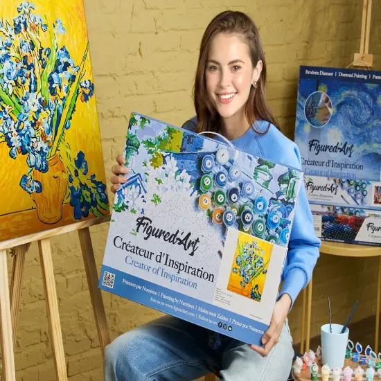 Figured'Art Paint by Numbers for Adults with Frame Van Gogh Irises 16"x20" - Craft Art Painting DIY Kit Canvas Already Stretched on a Wooden Frame {2}