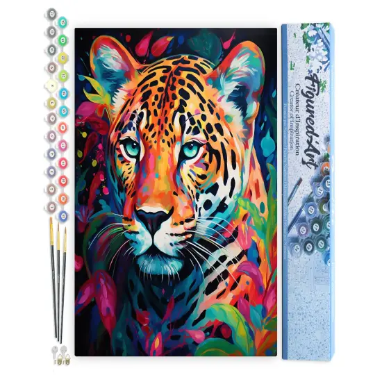 Figured'Art Paint by Numbers for Adults Colorful Abstract Leopard 16"x20" - Craft Art Painting DIY Kit Rolled Canvas Without Frame {1}