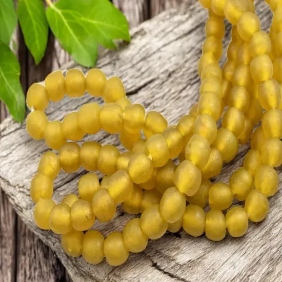 10-12mm Matte Saffron Yellow African Recycled Glass Beads (20" Strand) {1}