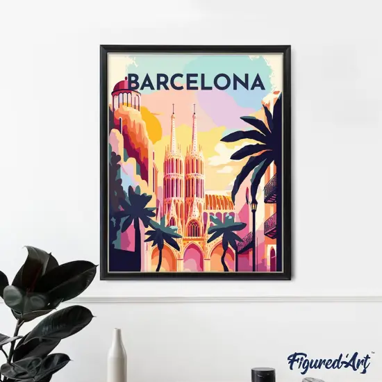 Figured'Art Paint by Numbers for Adults Travel Poster Barcelona 16"x20" - Craft Art Painting DIY Kit Rolled Canvas Without Frame {4}