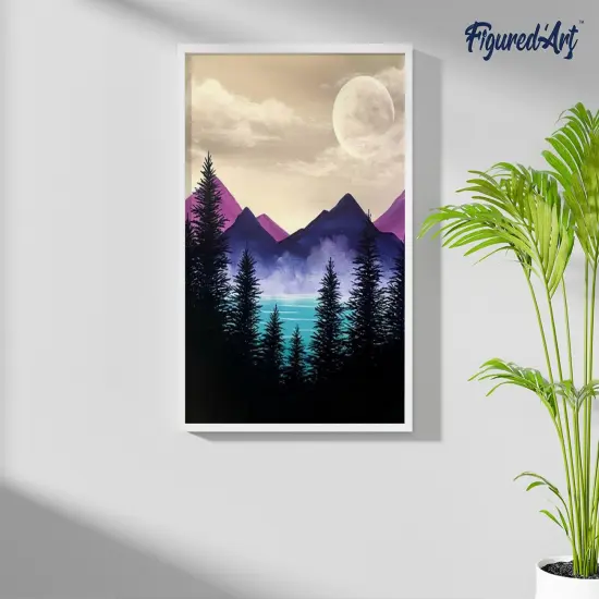 Figured'Art Paint by Numbers Kit for Adults Forest and Lake 16"x20" - Craft Art Painting Rolled Canvas with DIY wooden frame {4}