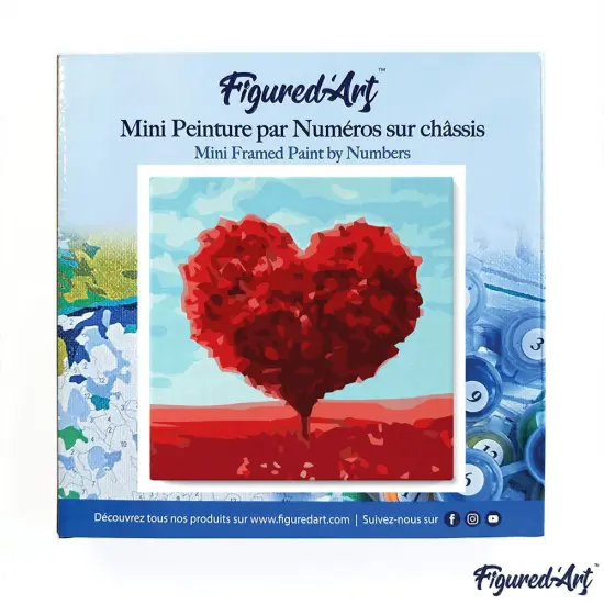 Figured'Art Mini Paint by Numbers Kit for Adults with Frame Tree with Heart Shape Small format 8"x8" - Craft Art Painting DIY Canvas Already Stretched on a Wooden Frame {3}