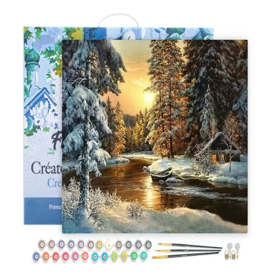 Figured'Art Paint by Numbers for Adults with Frame Sunset Forest 16"x20" - Craft Art Painting DIY Kit Canvas Already Stretched on a Wooden Frame {1}