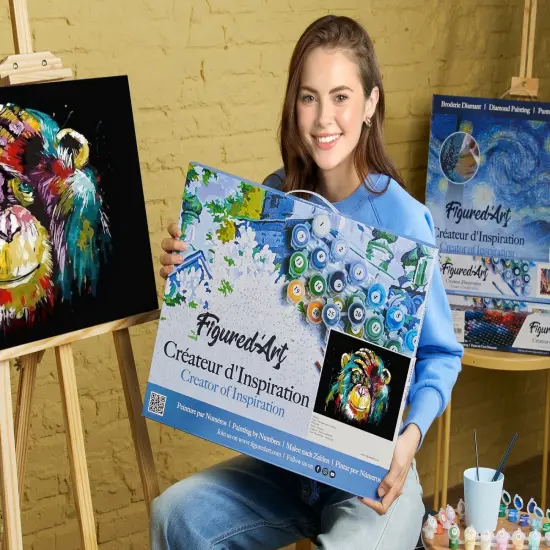 Figured'Art Paint by Numbers for Adults with Frame Baboon Pop Art 16"x20" - Craft Art Painting DIY Kit Canvas Already Stretched on a Wooden Frame {2}