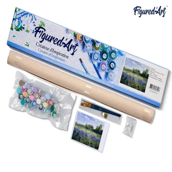 Figured'Art Paint by Numbers for Adults Countryside field and Blue Flowers 16"x20" - Craft Art Painting DIY Kit Rolled Canvas without frame {5}