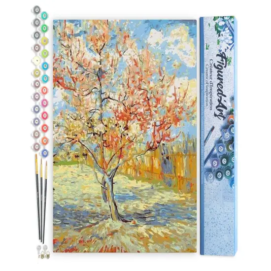 Figured'Art Paint by Numbers for Adults Van Gogh The Pink Peach Tree 16"x20" - Craft Art Painting DIY Kit Rolled Canvas without frame {1}