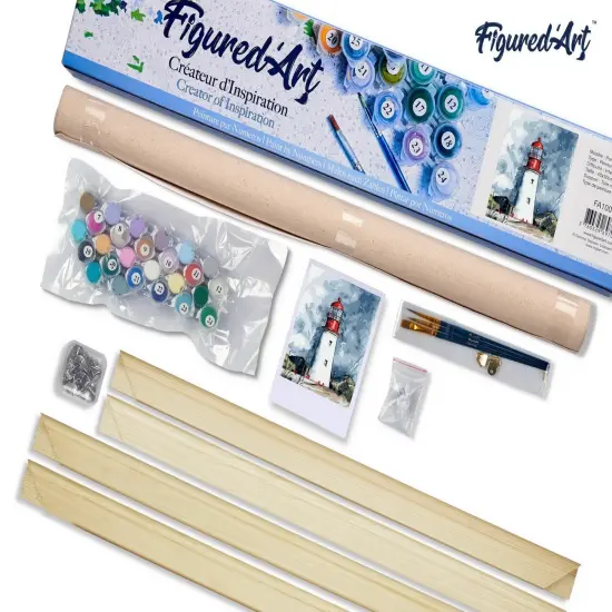 Figured'Art Paint by Numbers Kit for Adults Lighthouse under a Cloudy Sky 16"x20" - Craft Art Painting Rolled Canvas with DIY wooden frame {5}