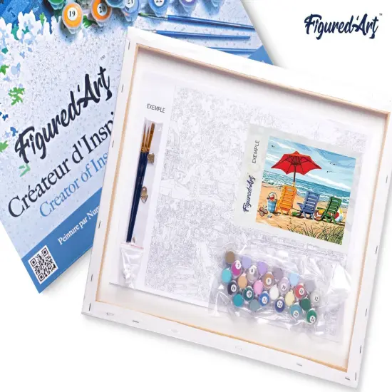 Figured'Art Paint by Numbers for Adults with Frame Beach Chairs 16"x20" - Craft Art Painting DIY Kit Canvas Already Stretched on a Wooden Frame {5}