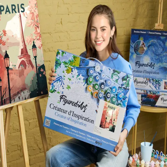 Figured'Art Paint by Numbers for Adults with Frame Travel Poster Paris 2 16"x20" - Craft Art Painting DIY Kit Canvas Already Stretched on a Wooden Frame {2}