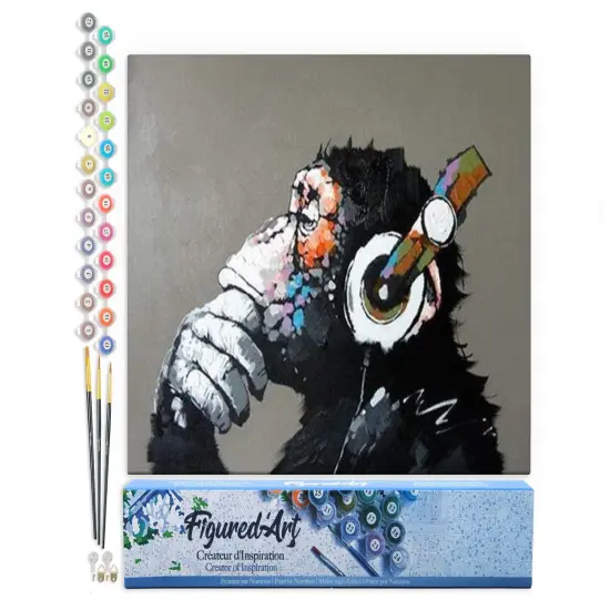 Figured'Art Paint by Numbers for Adults Monkey wearing headphones 16"x20" - Craft Art Painting DIY Kit Rolled Canvas without frame {1}
