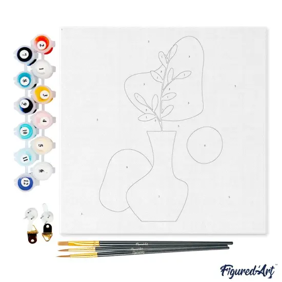 Figured'Art Mini Paint by Numbers Kit for Adults with Frame Abstract Plant Pot Set 1 of 3 Small format 8"x8" - Craft Art Painting DIY Canvas Already Stretched on a Wooden Frame {4}