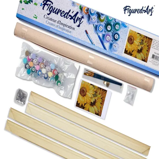 Figured'Art Paint by Numbers Kit for Adults Sunflower In Full Bloom 16"x20" - Craft Art Painting Rolled Canvas with DIY wooden frame {5}