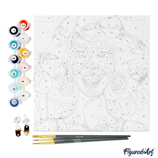 Figured'Art Mini Paint by Numbers Kit for Adults with Frame Charming Lady Pop Art Small format 8"x8" - Craft Art Painting DIY Canvas Already Stretched on a Wooden Frame {4}