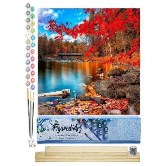 Figured'Art Paint by Numbers Kit for Adults River and Autumn Forest 16"x20" - Craft Art Painting Rolled Canvas with DIY wooden frame {1}