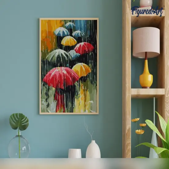 Figured'Art Paint by Numbers for Adults Farandole of Umbrellas 16"x20" - Craft Art Painting DIY Kit Rolled Canvas without frame {4}