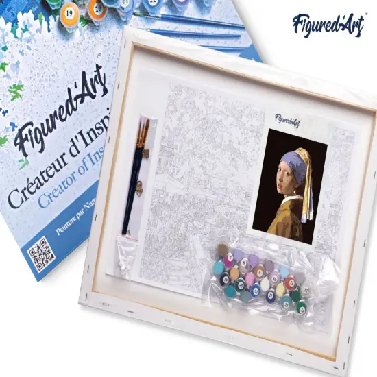 Figured'Art Paint by Numbers Kit for Adults with Frame Vermeer Girl with the Pearl 16"x20" - Craft Art Painting DIY Kit Canvas Already Stretched on a Wooden Frame {5}