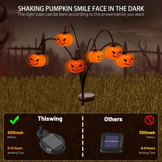 2 Pack Halloween Pumpkin Solar Lights - 12LED (Orange) {3}