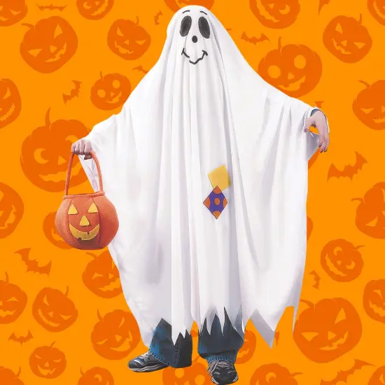 Kids Smiling Ghost Costume with Face Cutout Polyester {1}