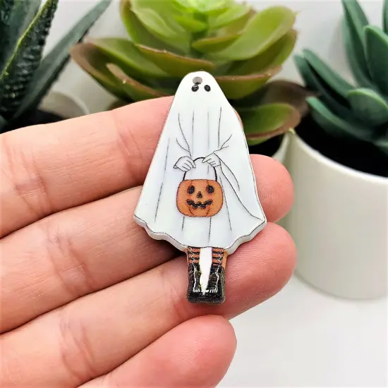 Halloween Trick or Treat Ghost Pendant, 45x24mm {3}