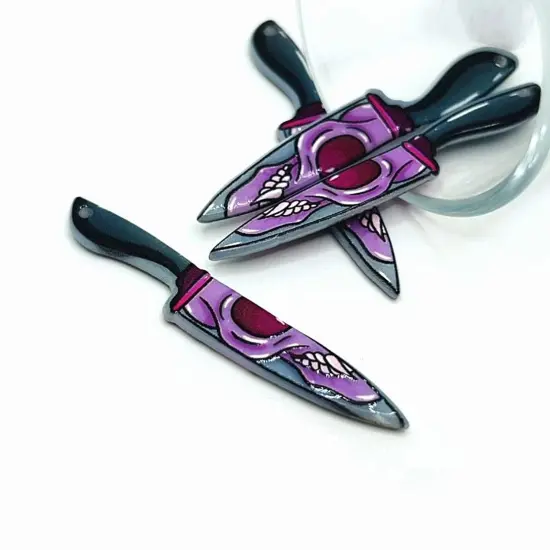 Black and Pink Knife with Skull Face Halloween Charms, 55x8mm {1}