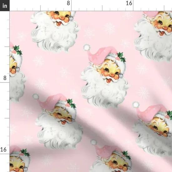Various Fabrics by the Yard or Fat Quarter Pink Retro Santa Large Snowflakes Snow Holly Candy Christmas Vintage Custom Printed Fabric by Spoonflower 13805124 {2}