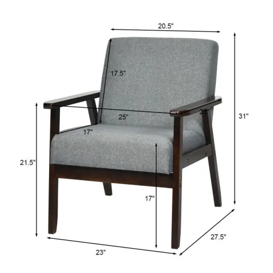Grey Linen Accent Chair with Rubber Wood Frame Wide Seat and Armrests for Living Room or Bedroom {2}