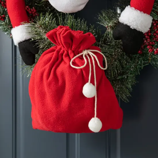 24"D Christmas Flocked Pine Needle & Berry Wreath with matched 20&ldquo;H Christmas Fabric Santa Ornament Sets {3}