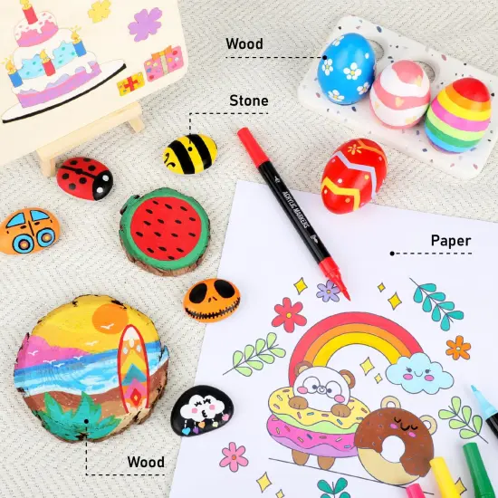 48 Colors Acrylic Paint Markers, Dual Tip with Fine Tip and Brush Tip Pens for Stone, Wood, Calligraphy, Canvas, Ceramic, Metal, Glass, Rock Painting, DIY Crafts {6}