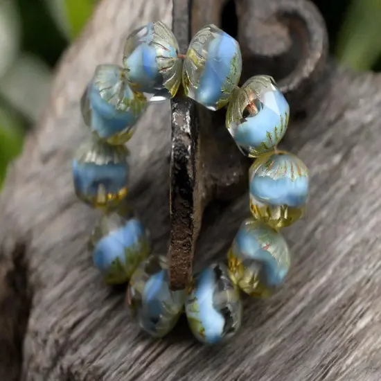 *10* 10mm Blue Crystal Picasso Center Cut Cruller Beads {4}