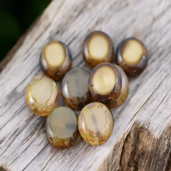 *15* 11mm Mixed Ivory Beige Opal Picasso Lentil Beads {4}