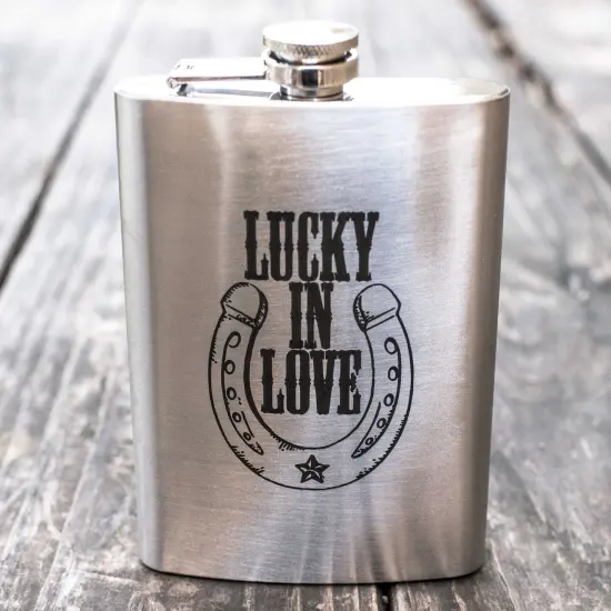 8oz Lucky in Love - Horseshoe Stainless Steel Flask {3}