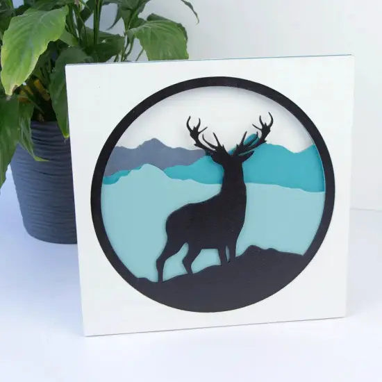 Rosa Talent Deer in the Mountains - 3D Painting Set. Primed Fiberboard. 6 Layers. 11.81*11.81 inches. {3}