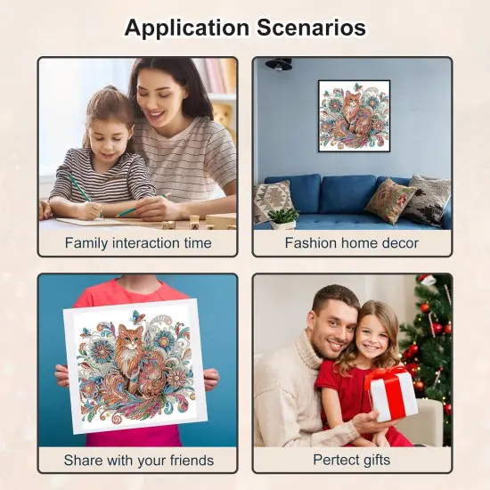 5D Special Shape Diamond Art Kits for Beginners, Diamond Painting Kits for Adults Cat, Crystal Rhinestones Diamond Painting for Home Wall Decoration Gift 12&times;12inch/30&times;30cm, Animal {4}