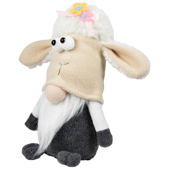 Northlight Plush Springtime Floral Sheep Gnome Easter Decoration - 9" - Gray and White {5}