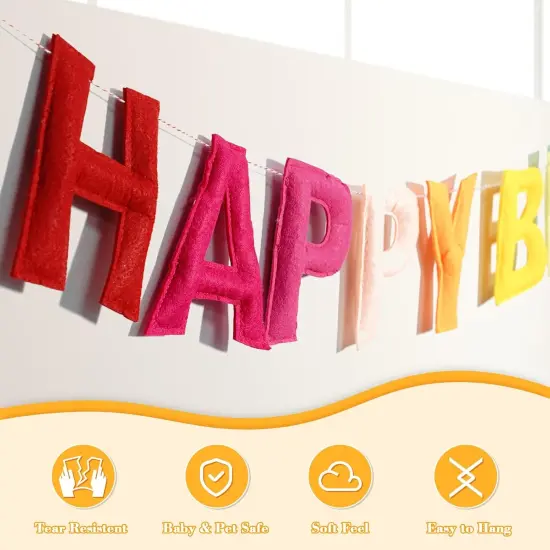 4PCS Pre-Strung Happy Birthday Banner - Felt Happy Birthday Garland, Ball Garland, Felt Pennant Flag, Colorful Thread Tassel Rainbow Party Decorations for Women Men Kids {2}