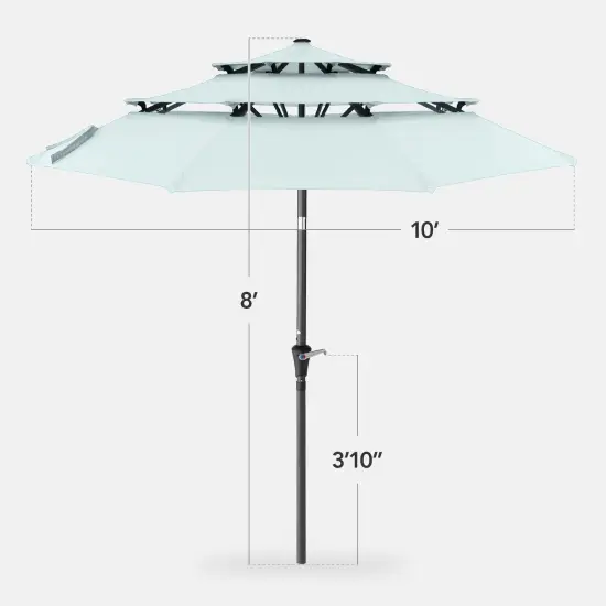 Best Choice Products 10ft 3-Tier Patio Umbrella, Market Sun Shade w/ Tilt Adjustment, Easy Crank Baby Blue {2}