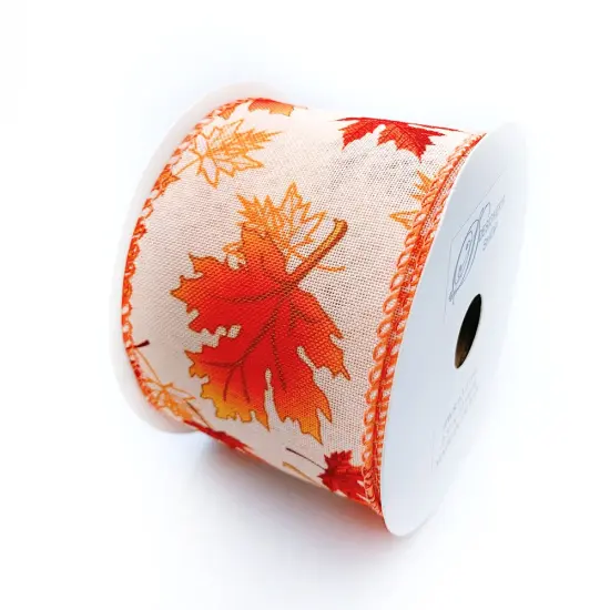 Designer's Shop WR 63-5104 2.5&rdquo; x 10 yard Autumn Maple Leaves wired edge ribbons {3}