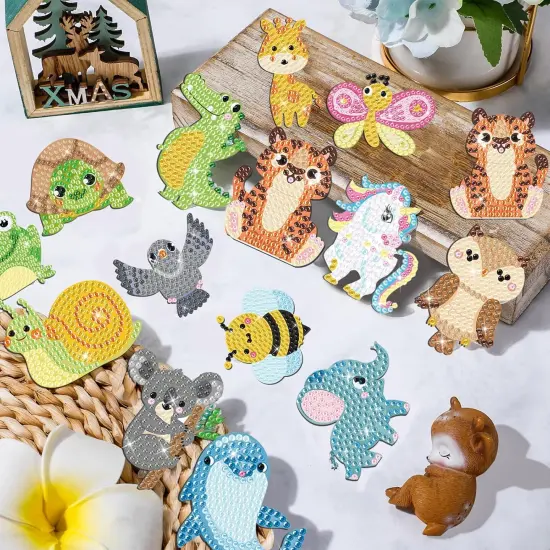 16 Pcs Diamond Painting Magnets Spring Diamond Art Magnet Kits for Adults Animals Rhinestones Refrigerator Stickers for Fridge DIY Crafts Toy Gifts {3}