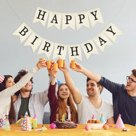 Happy Birthday Banner - NO-DIY Black Burlap Happy Birthday Banner Sign Happy Birthdays Party Decoration {4}
