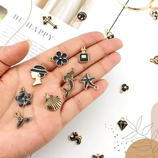 Assorted Gold Plated Enamel Charm Pendant DIY-Black 50PCS {3}