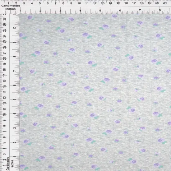 1 Yard Cotton Style Pointelle Ditsy Digital Print Fabric, 220 GSM Polyester Spandex 58/60" Width OATMEAL/BLUE {5}